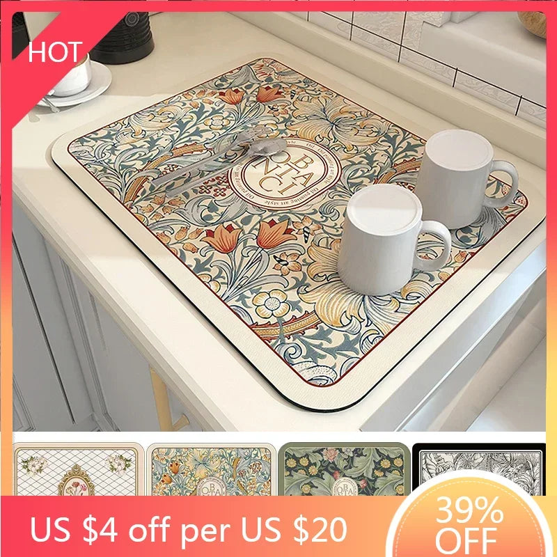 Super Absorbent Dish Drying Mat - Quick Dry Kitchen Draining Pad