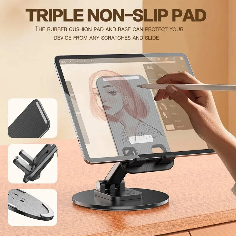 Premium 360° Rotating Phone Stand - Foldable Desk Holder with Metal Base