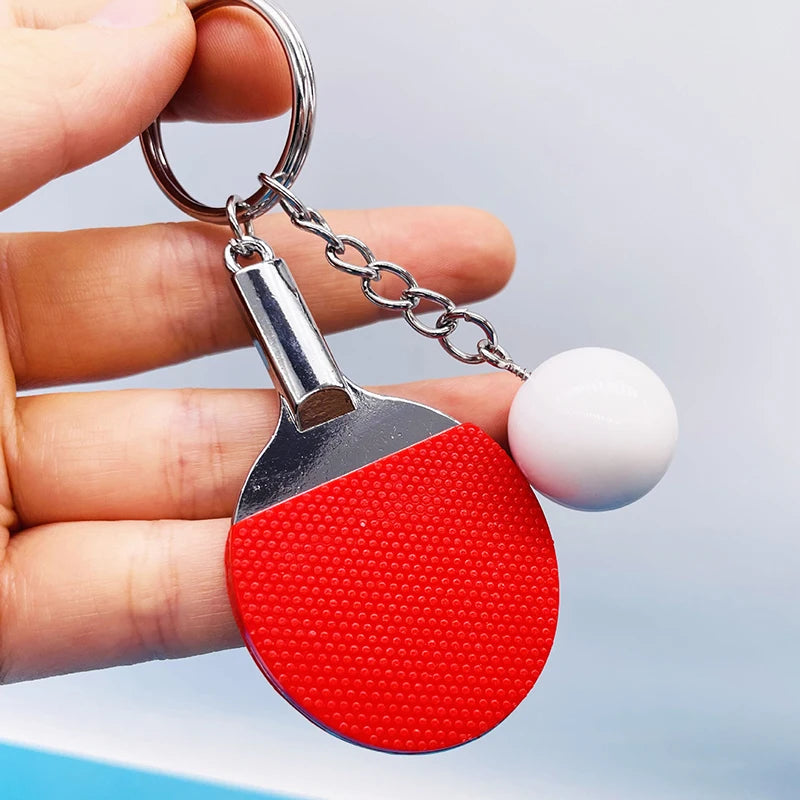 7 Colors Cute Ping Pong Racket  Pendants Souvenir Table Tennis Ball Keychain Ball Sports Fans Key Ring Gift Ornament Accessories