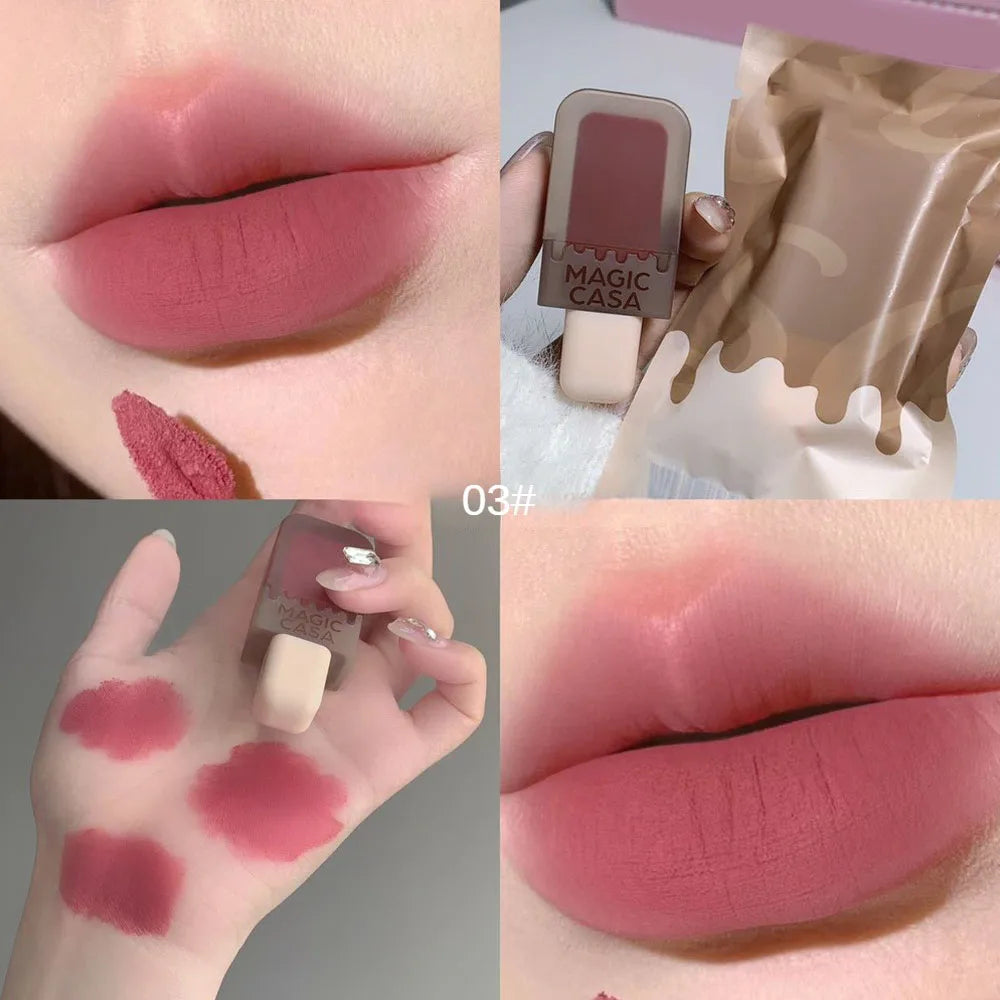 Velvet Matte Lip Gloss - Waterproof Long-Lasting Chocolate Ice Cream Lip Glaze