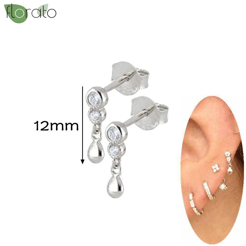 925 Silver Needle Exquisite Zircon Small Earrings Fashion Stud Earrings for Women Anti Allergy Cartilage Puncture Jewelry Gift