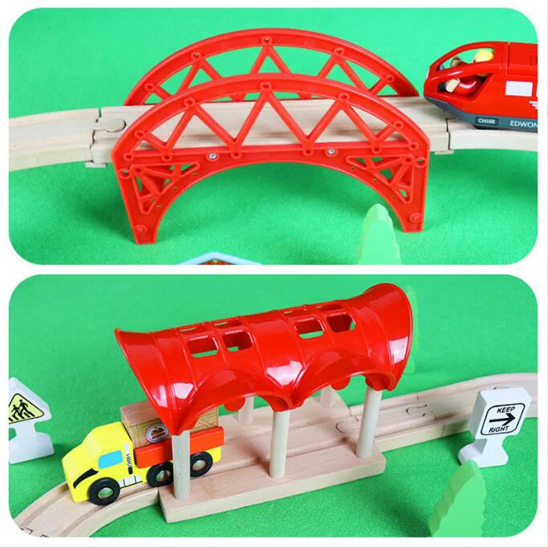 Wooden Train Track Set Accessories Track Expansion Part Wooden Railway Scene accessories Bridge Christmas Gift For Toddlers