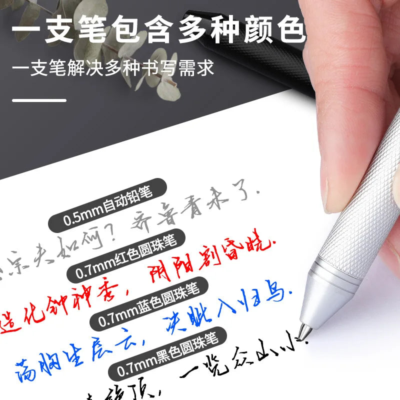 4 In1 Multi-Function Ballpoint Pen/Mechanical Pencil,Metal Integrated Gravity Signature Canetas Black Technology Press Oil Stylo