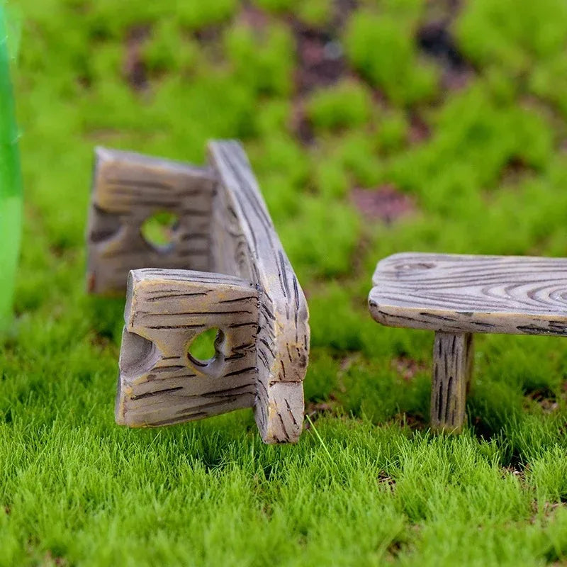 Mini Wooden Park Bench Succulent Bonsai Decoration Romantic Resin Love Bench Small Decoration