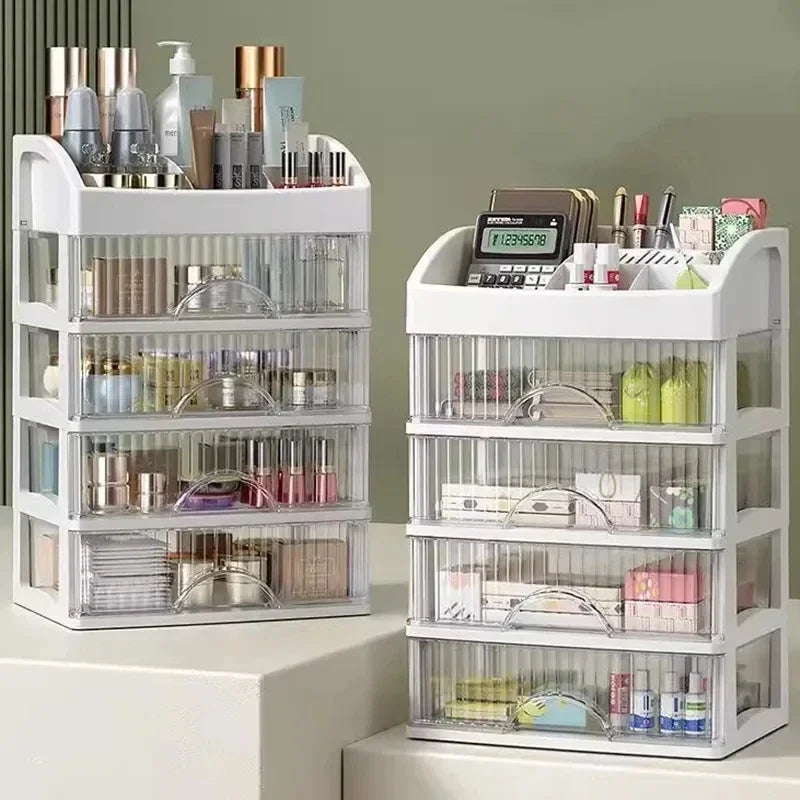 Multi-Layer Transparent Makeup Organizer with Drawer Storage