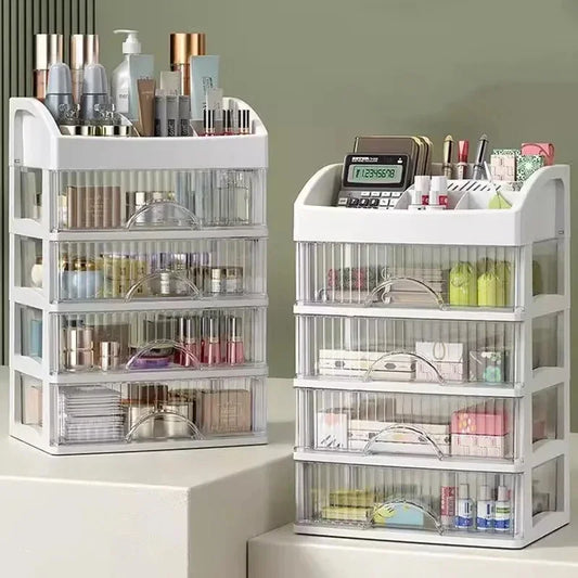 Multi-Layer Transparent Makeup Organizer with Drawer Storage