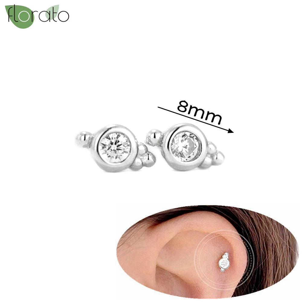 925 Silver Needle Exquisite Zircon Small Earrings Fashion Stud Earrings for Women Anti Allergy Cartilage Puncture Jewelry Gift