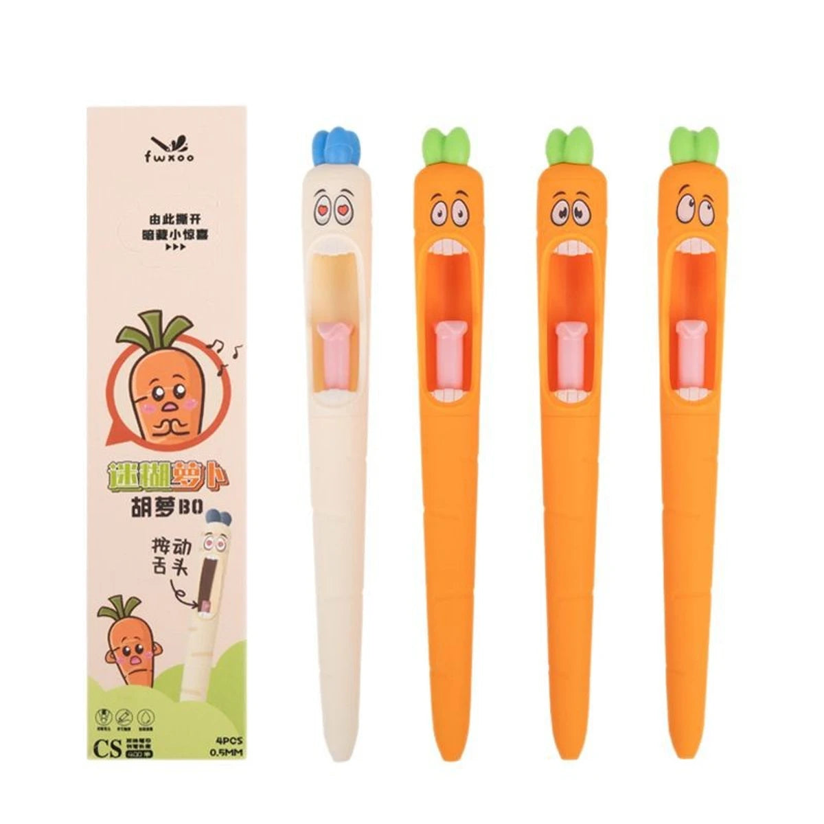 1-4pcs Kawaii Neutral Pen 0.5mm Cartoon Creative Carrot Shape Press Neutral Pen Set School Student Office Stationery Supplies