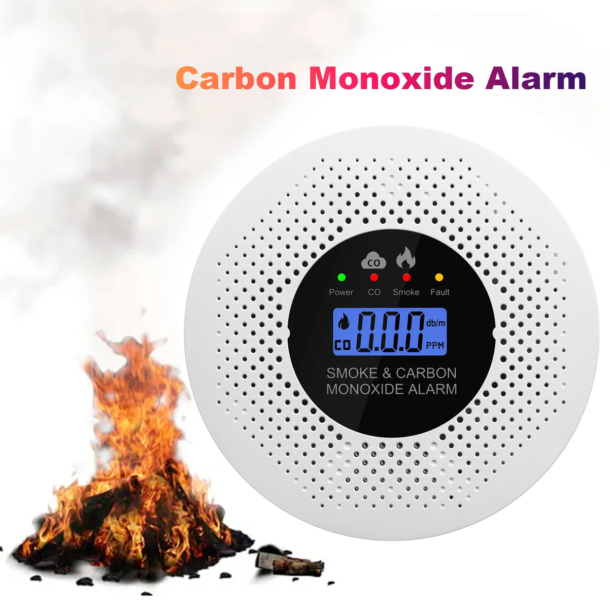 Smoke and Carbon Monoxide Detector with LCD Display Carbon Monoxide Alarm Powered by Battery for House Apartment Kitchen