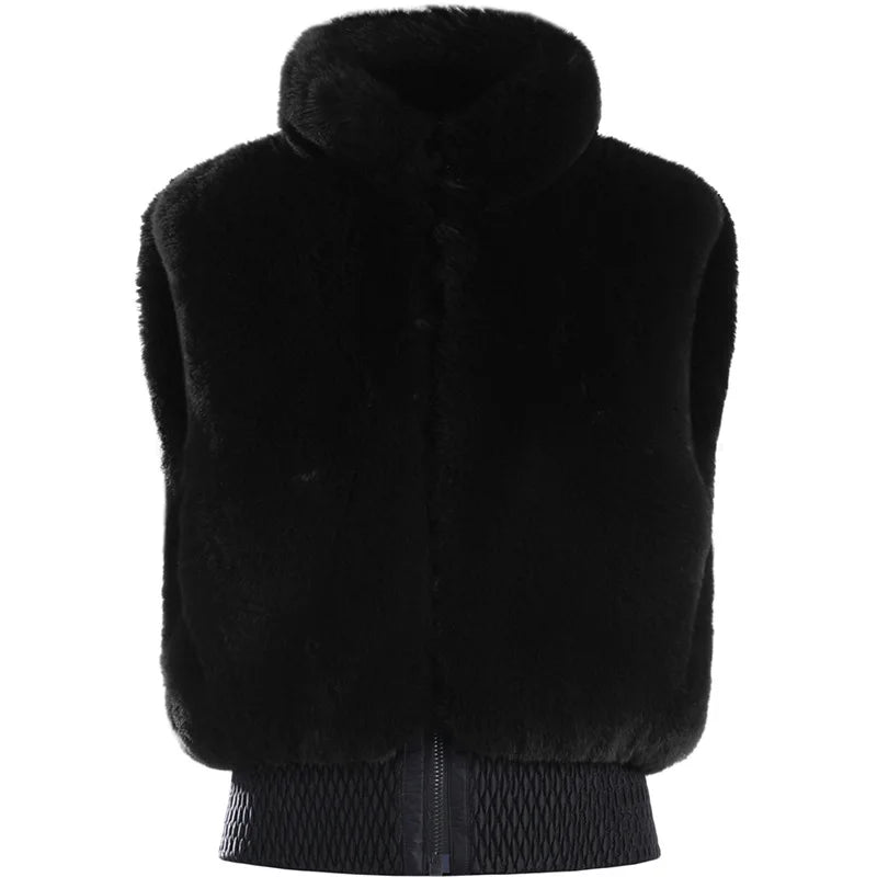 GSOU SNOW Women Fuzzy Faux Fur Vest coat ski Jacket Sleeveless Zip Shaggy Waistcoat Winter Daily Warm Outdoor Sport