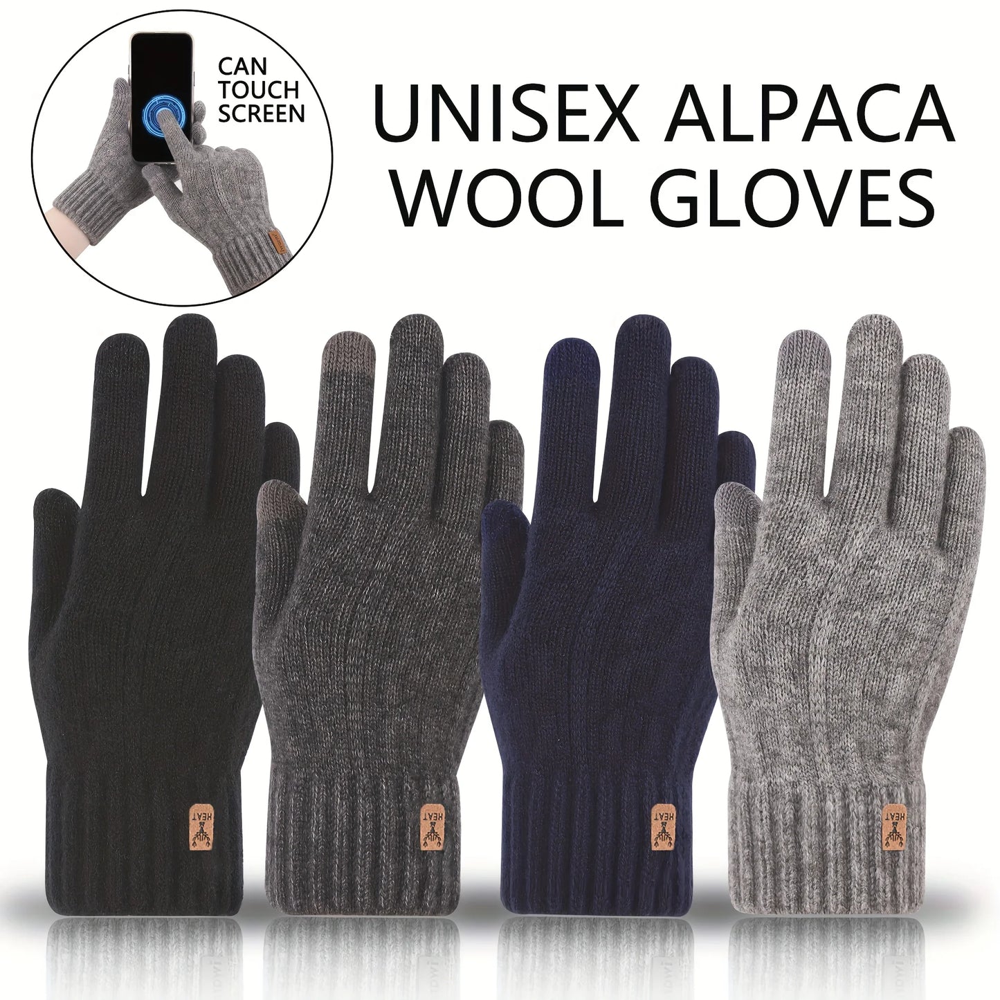 Winter Cycling Gloves Thermal Alpaca Wool Touch Screen Knitted Skiing Gloves Windproof Anti-Cold Hiking Running Sport Gloves