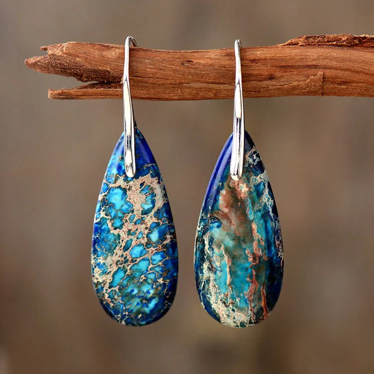 Premium Bohemian Natural Stone Drop Earrings - Geometric Pendant Jewelry
