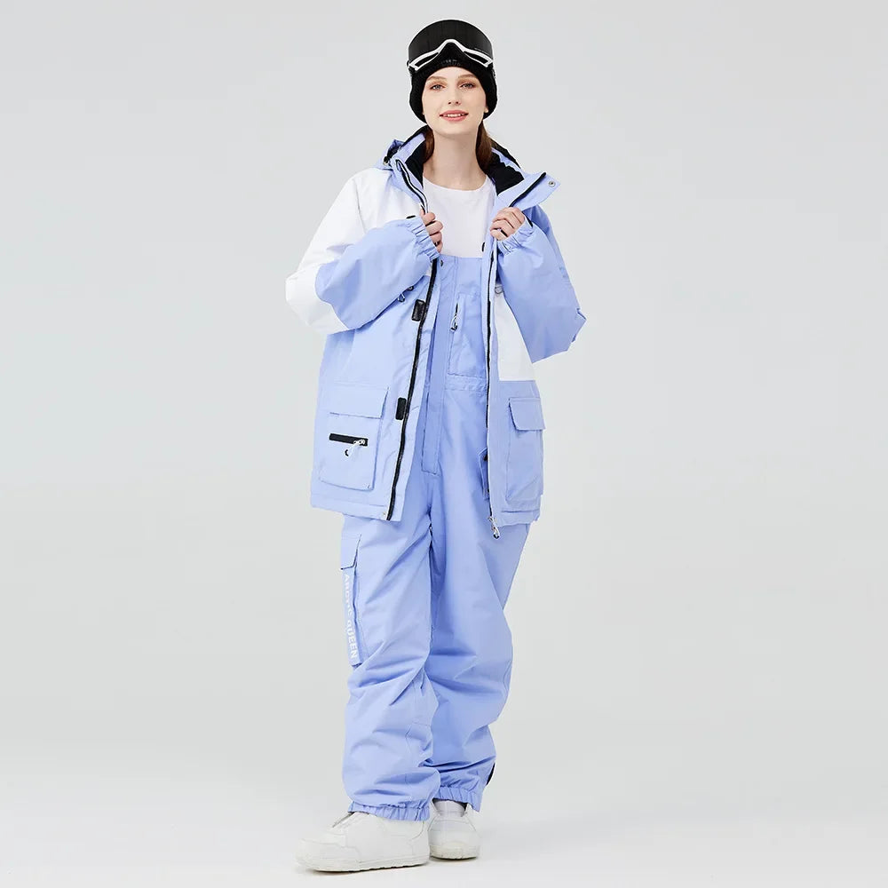 2024 New Winter Outdoor Windproof Waterproof Ski Jacket Strap Pants Men Women Super Warm Ski Suit Snowboarding Set Snow Clothes
