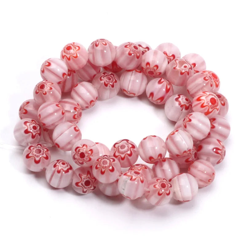 46pcs 8mm Murano Lampwork Flower Round Glazed Glass Beads For Jewelry Making Diy Bracelet Necklace Handmade Crafts Accessories