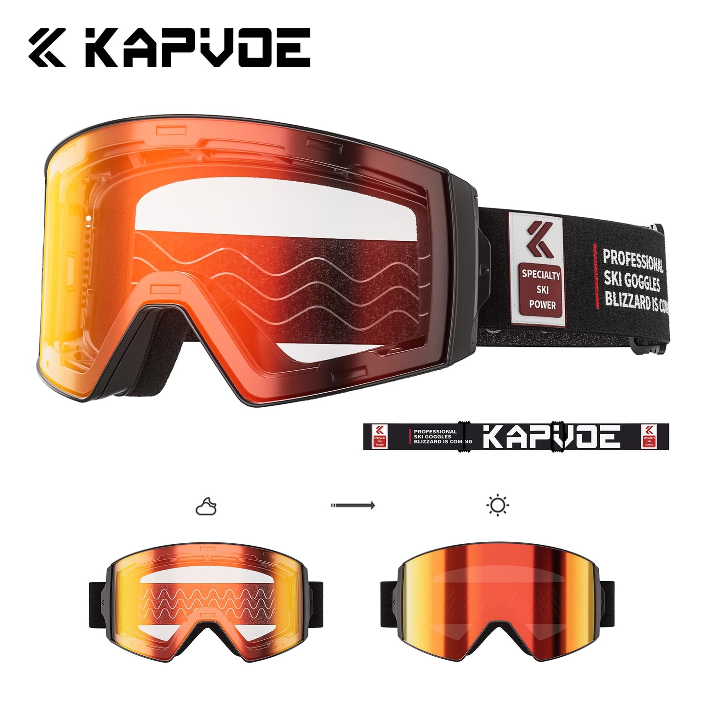 Kapvoe Snow Goggles Ski Sunglasses Snowboarding Mask Men Women Anti-Fog Lens Kit UV400 Protection Snowmobile Glasses Motorcycle