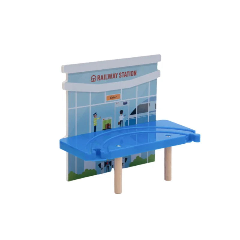 Wooden Train Track Accessories Roadblocks Station Scene Educational Toy For Kids Compatible with Thomas Wooden Railway System