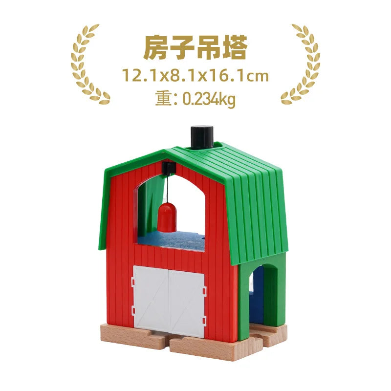 Wooden Train Tracks Railway Toys Set Parking lot apron fire station gas station rotary crane Overpass Model for Kids Toys Gifts