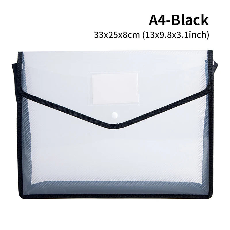 Large Capacity Waterproof File Transparent A4 Folder Press Button Plastic Data Document Bag Pocket Storage Office Supplies