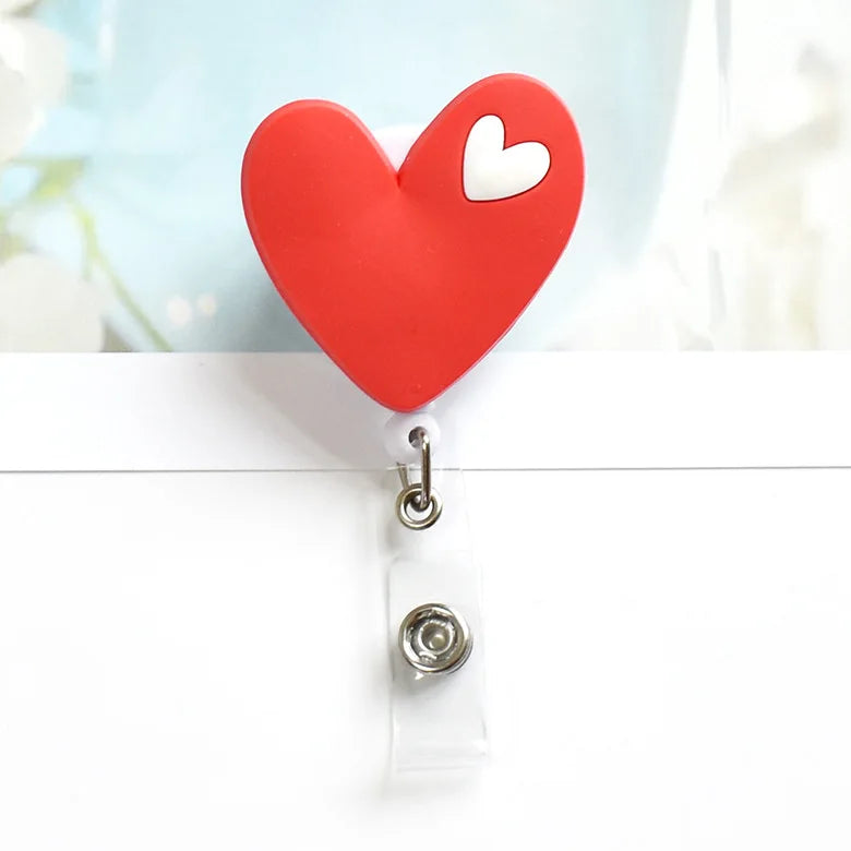 New Design 1 Piece Soft Silicone Retractable Nurse Badge Reel Cute Strawberry Love Heart Rainbow Flowers ID Card Holder Lanyard