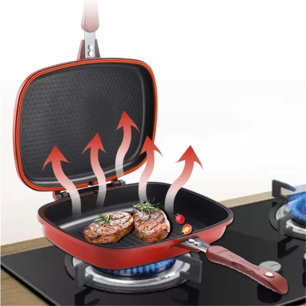 Professional Double-Sided Nonstick Grill Pan - 32cm Durable Frying Skillet