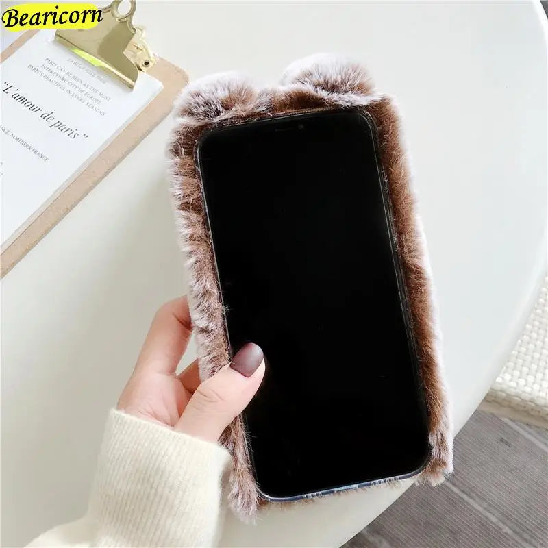 Premium 3D Furry Plush iPhone Case - Soft Rabbit Bunny Fur Cover