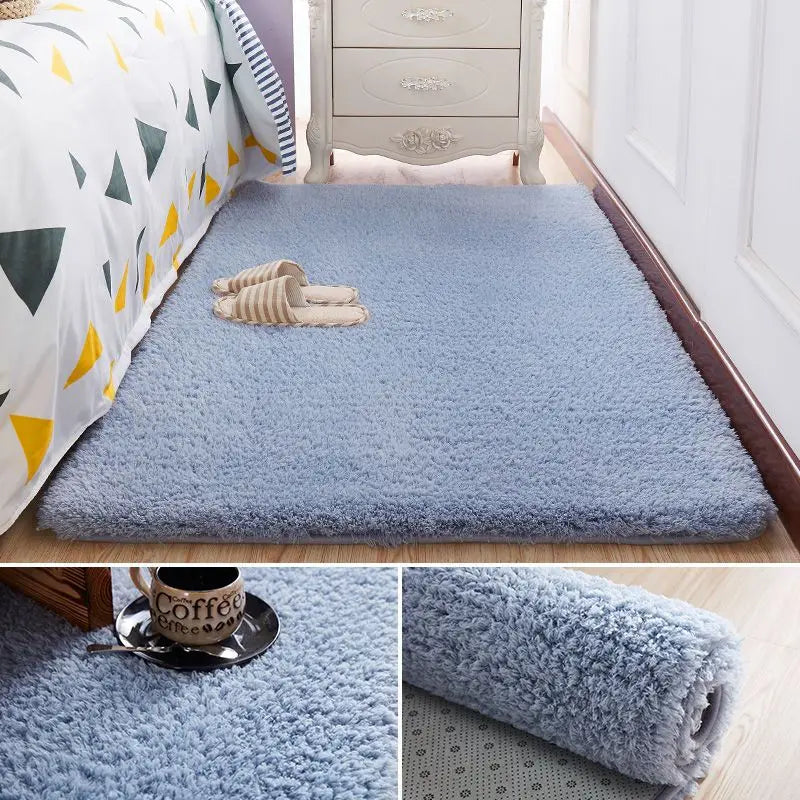 Thick Imitation Wool Bedside Carpet Solid Color Bedroom Carpet Girls Bedroom Area Rugs Rectangular Living Room Carpet Home