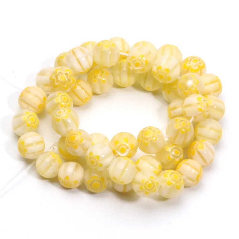 46pcs 8mm Murano Lampwork Flower Round Glazed Glass Beads For Jewelry Making Diy Bracelet Necklace Handmade Crafts Accessories