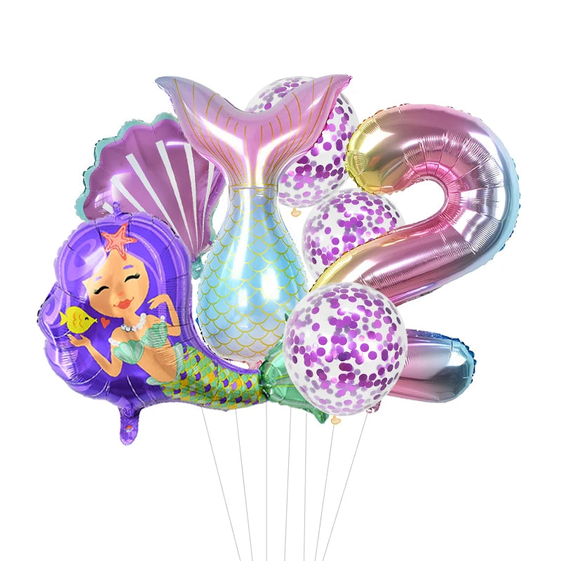 Number Balloons with Confetti Mermaid Balloons for Girls Birthday Party Decorations 1 2 3 4 5 6 7 8 9 Years Old Birthday Decor