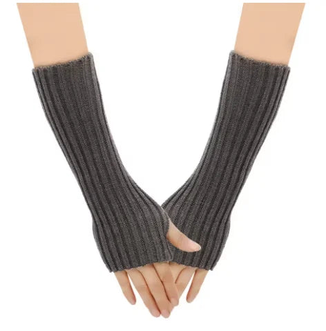 Winter Knit Arm Sleeves – Soft Cashmere Mix Fingerless Mittens & Elbow Protector (Thumb Opening Design)