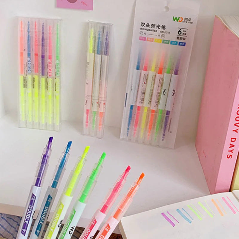 Double-Ended Highlighter Pen Set - Pastel Fluorescent Markers for Students & Office