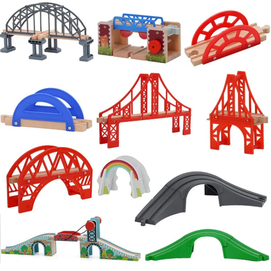 Wooden Train Tracks Accessories set Wood Railway Tracks Wooden Bridge Tunnel fit for Wood Tracks Toys Educational Toys