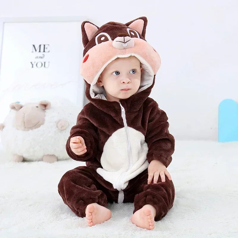 Premium Animal Kigurumi Baby Romper - Winter Flannel Costume Jumpsuit