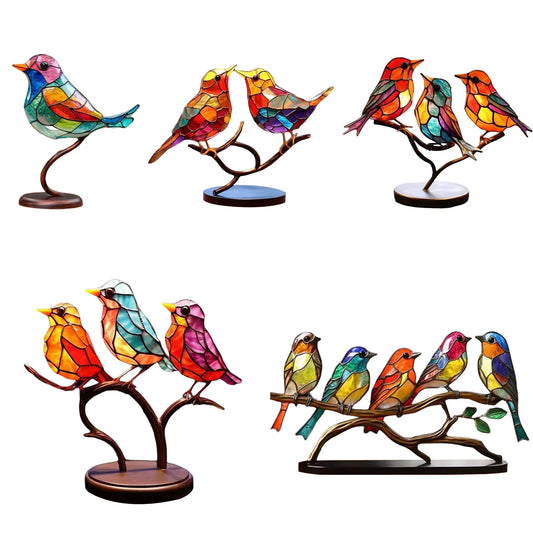 Acrylic Stained Birds Desktop Ornament Multicolor Birds Statue Collectibles Holiday Gifts Home Decor for Living Room Bedroom