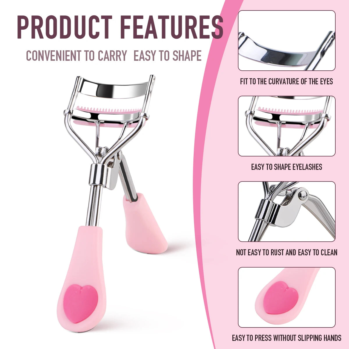 Stainless Steel Eyelash Curler with Comb - Professional Lash Curling Tool