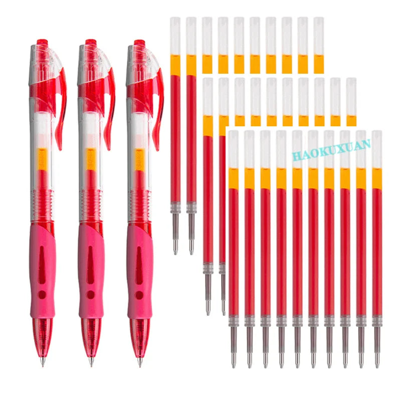 0.5mm Retractable Gel Pens Refill Set Black Red Blue Ink Ballpoint for Business Signature Writing Office Accessories School