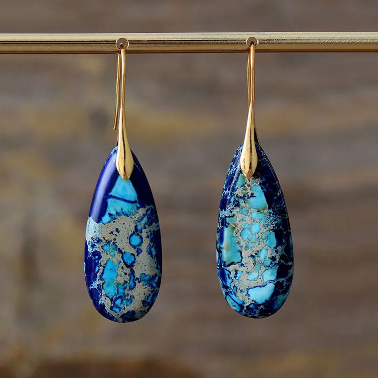 Premium Bohemian Natural Stone Drop Earrings - Geometric Pendant Jewelry