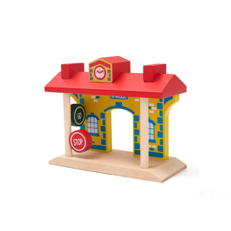 Wooden Train Track Accessories Roadblocks Station Scene Educational Toy For Kids Compatible with Thomas Wooden Railway System