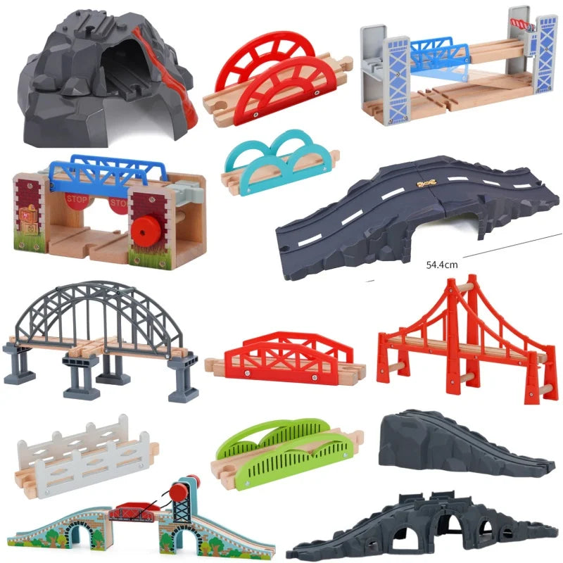 Kids Railway Toys Wooden Track Accessories of Wooden Bridge Tunnel Station fit for Brand Wooden Train Tracks Railway Toys