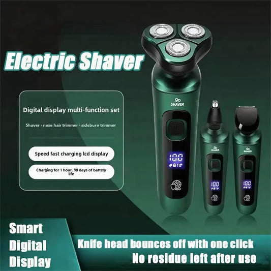Rechargeable Razor Women Men LED Digital Display Three-head Floating Shaver 4-in-1 Multi-function Face Beard Trimmer