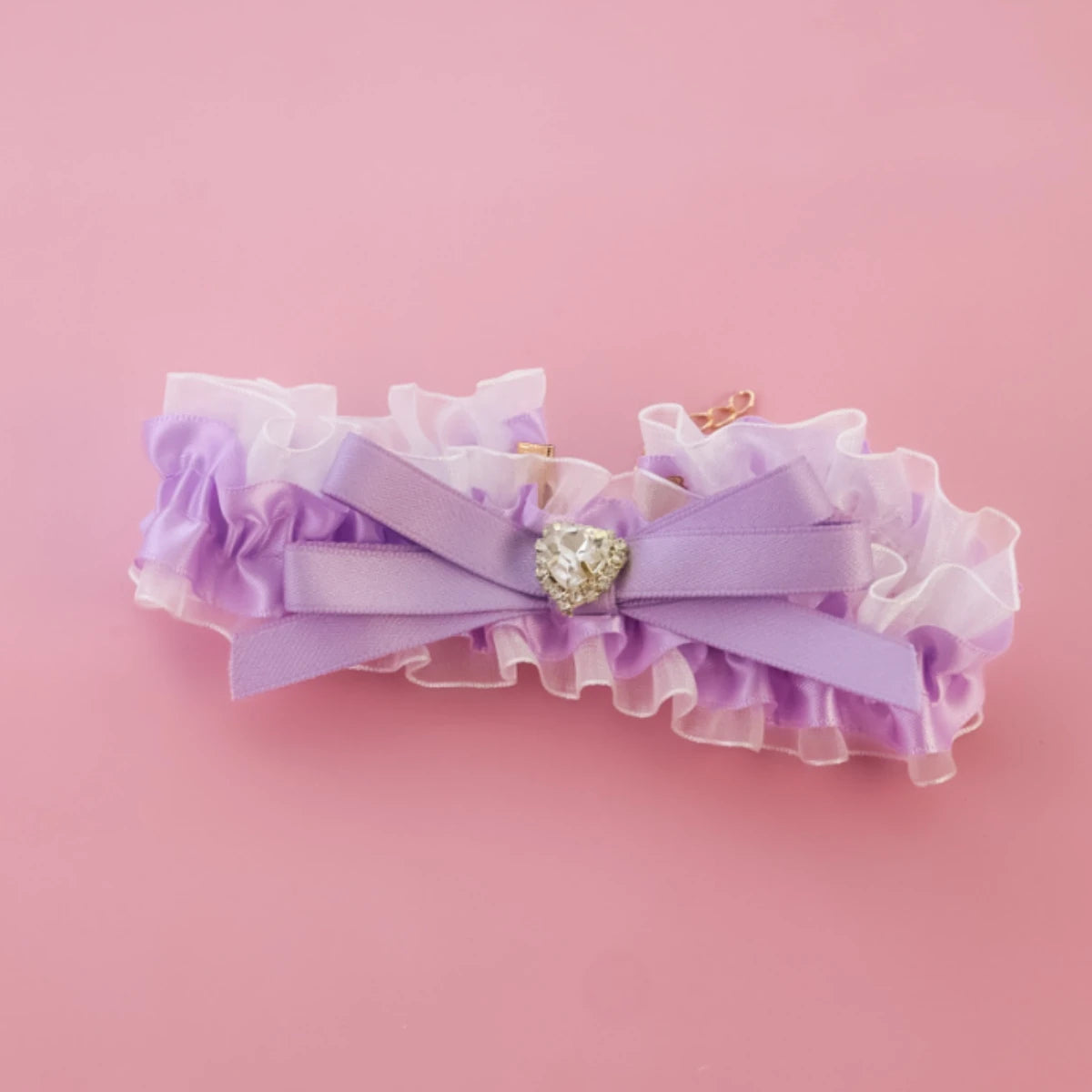 Luxury lace and rhinestone pet collar with heart-shaped charm-cute floral bow design, adjustable for cats and small dogs