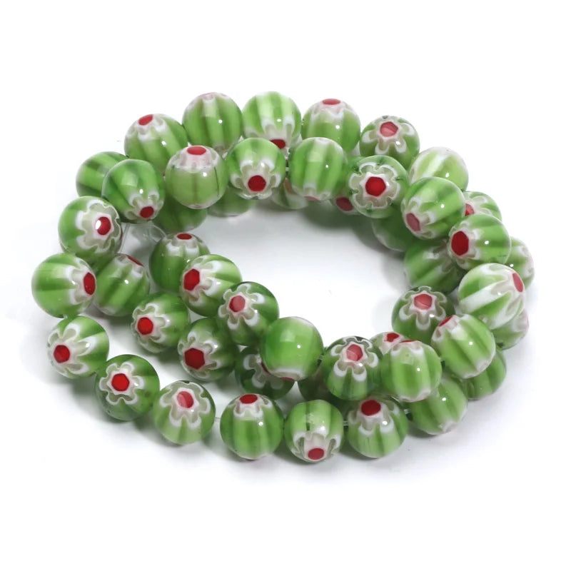 46pcs 8mm Murano Lampwork Flower Round Glazed Glass Beads For Jewelry Making Diy Bracelet Necklace Handmade Crafts Accessories