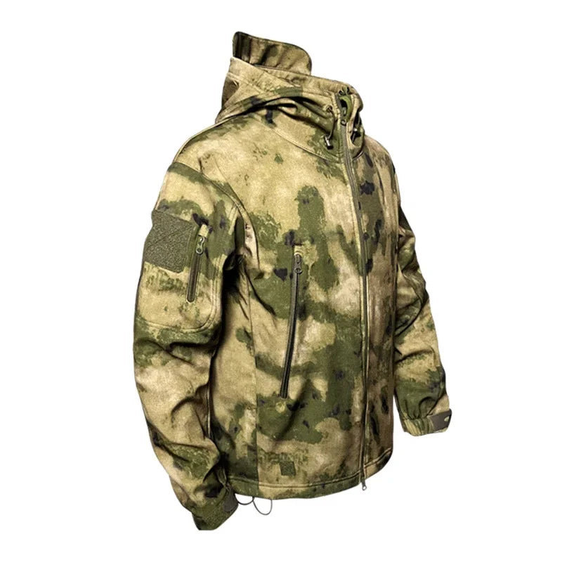 5XL 6XL Tactical Soft Shell Hooded Fleece Men Winter Windproof Waterproof Warm Coats Outdoor Multi-pocket Jacket