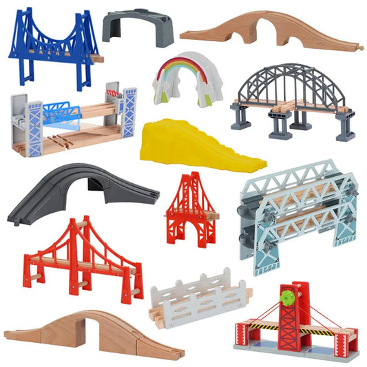 Wooden Train Track Set Accessories Track Expansion Part Wooden Railway Scene accessories Bridge Christmas Gift For Toddlers