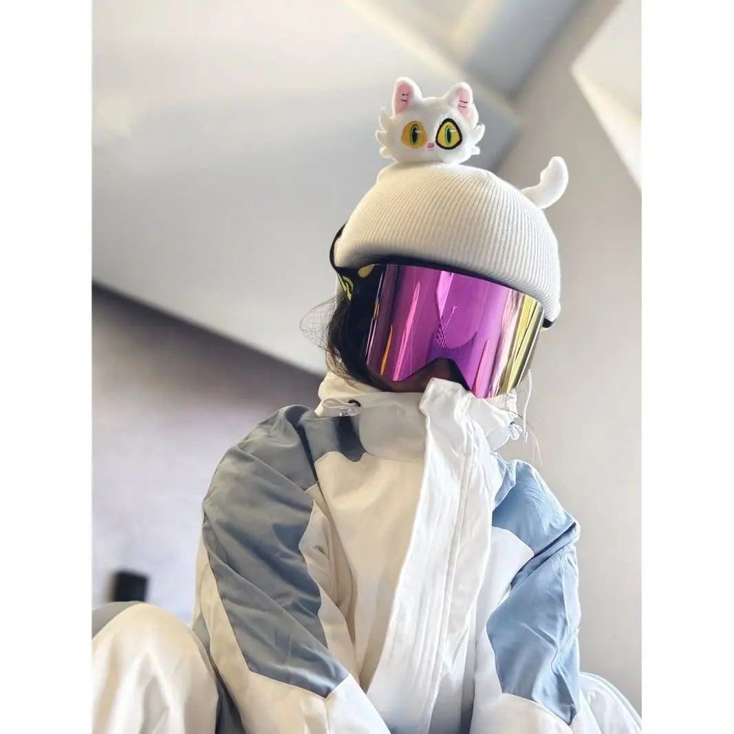 Ski Helmet Cover Cat Ears Rabbit Ears Funny Single and Double Board Warm Ski Helmet Cover for Men and Women