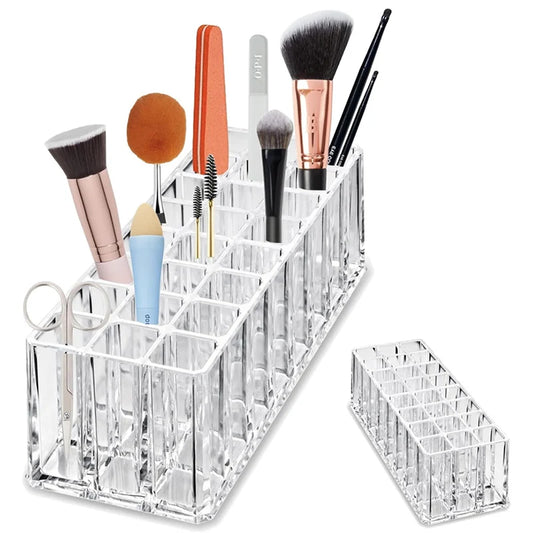 Premium 24-Slot Acrylic Makeup Brush Organizer & Lipstick Display