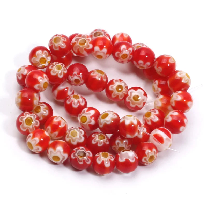 46pcs 8mm Murano Lampwork Flower Round Glazed Glass Beads For Jewelry Making Diy Bracelet Necklace Handmade Crafts Accessories