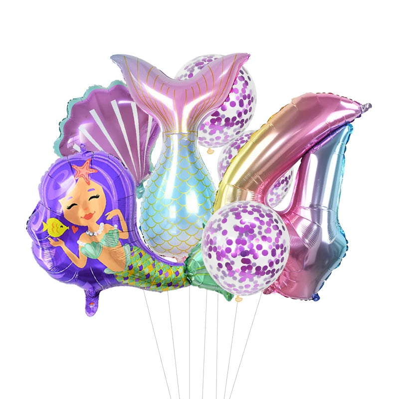 Number Balloons with Confetti Mermaid Balloons for Girls Birthday Party Decorations 1 2 3 4 5 6 7 8 9 Years Old Birthday Decor
