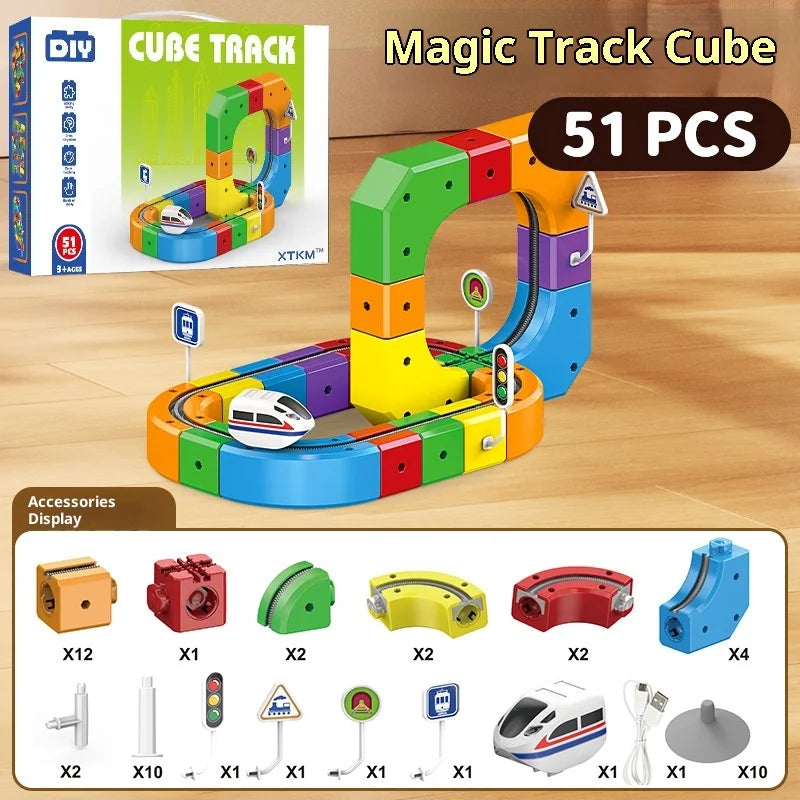 New Children'S Educational Electric Magnetic Levitation Train Track Cube 3d Boy Diy Magnetic Assembly Toys Train Car Xmas Gifts