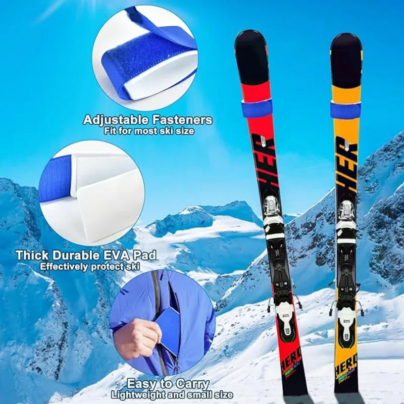 Adjustable Ski Wrap Straps Skis Band Storage Ski Fastener Tape Ski Storage Tie with Protective Pad Skis Accessories Winter Sport
