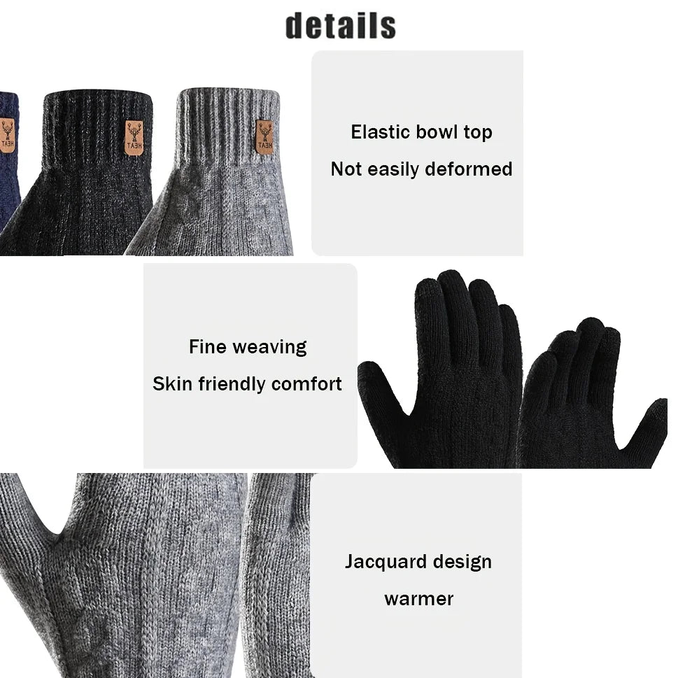 Winter Cycling Gloves Thermal Alpaca Wool Touch Screen Knitted Skiing Gloves Windproof Anti-Cold Hiking Running Sport Gloves